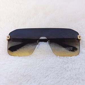 Sadie Teal & Brown Oversized Rimless Flat-Top Sunglasses